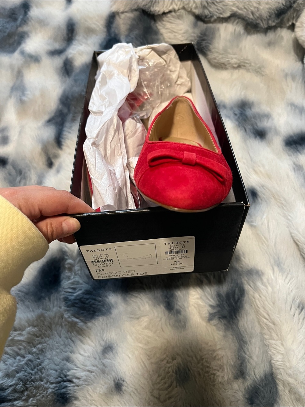 Talbots Red Suede Bow Cap-Toe Flat